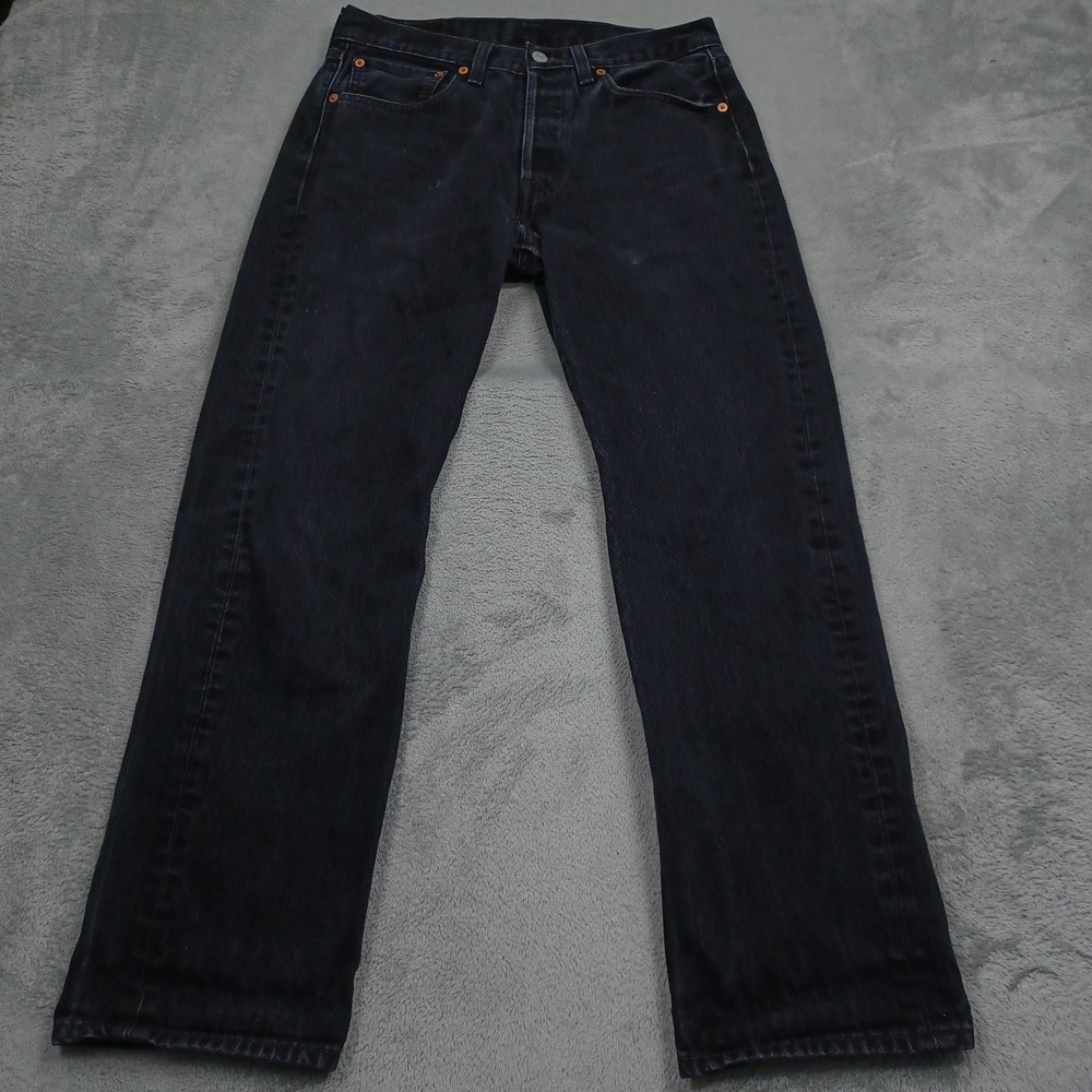 Levis 501 Jeans Mens 31x30 Black Straight Leg Button Fly Denim Pants Distressed